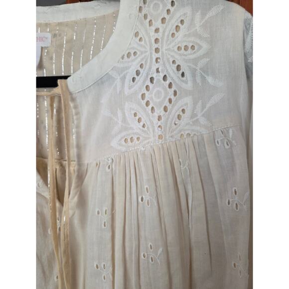 Boho Peasant Cottagecore Embroidered Eyelet Tassel Top - M - Picture 4 of 12